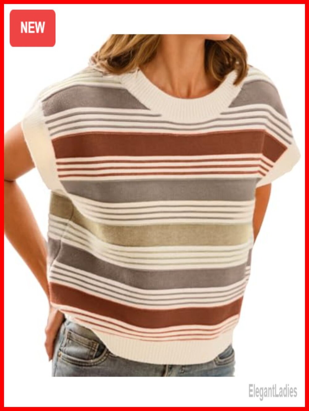 Cap Sleeve Striped Sweater Vest Color Block Knit Tank Top